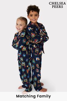 Chelsea Peers Blue Kids Cotton Festive Frames Print Long Pyjama Set (999223) | €58
