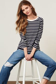 Navy And Ecru Stripe Raglan Long Sleeve Top (999521) | €11.50