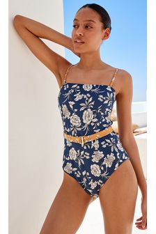 Navy Floral Belted Bandeau Boobtube Swimsuit (999650) | 64 zł