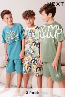 Graffitis bleu/vert - Lot de 3 pyjamas shorts (3-16 ans) (999695) | €32 - €40