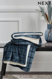 Navy Blue Cosy Sherpa Fleece Grid Throw (999747) | $41 - $71