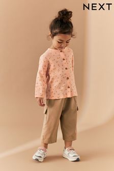 Pink Ditsy Floral Long Sleeve Cardigan and Cargo Trousers Set (3mths-7yrs) (999775) | ₪ 63 - ₪ 80