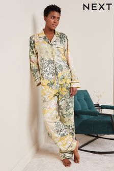 Green Floral Patchwork Woven Button Through Pyjamas (99U453) | $76