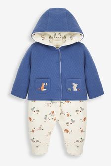 JoJo Maman Bébé Indigo 2-Piece Woodland Sleepsuit & Embroidered Pocket Jacket Set (9BP530) | €18.50