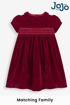 JoJo Maman Bébé Red Velvet Smocked Party Dress (9EQ586) | ₪ 191