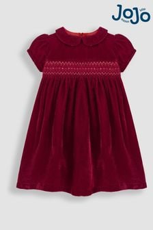 JoJo Maman Bébé Red Smocked Velvet Party Dress (9EQ586) | $65 - $75