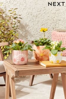 Set of 3 Pink Outdoor Ceramic Floral Planter (9J9767) | ￥4,940