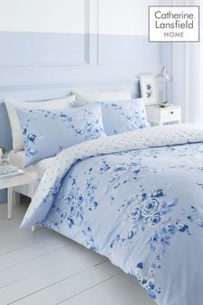 Catherine Lansfield Blue Canterbury Floral Duvet Cover and Pillowcase Set (A00055) | €22 - €35