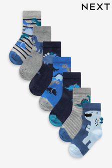Blue Dino Cotton Rich Socks 7 Pack (A00454) | $15 - $19