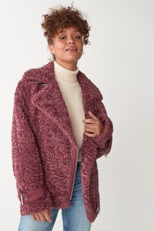 coral pink borg coat