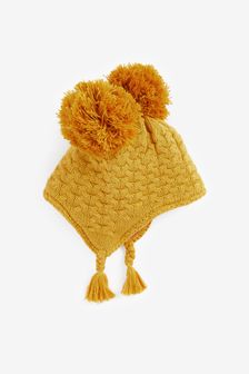 Ochre Yellow Double Pom Pom Baby Trapper Hat (0mths-2yrs) (A00577) | $11
