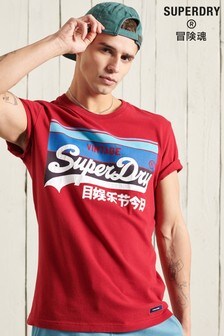 Красная футболка с полосками и логотипом Superdry Vintage Cali (A00670) | 15 950 тг