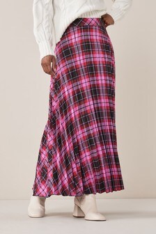 Pink Check Pleated Midi Skirt (A01026) | ₪ 91