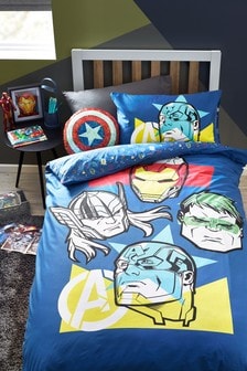 Blue Marvel Avengers Captain America, Thor & Iron Man 100% Cotton Duvet Cover and Pillowcase Set