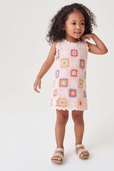Ecru Cream Crochet Knit Dress (3mths-7yrs) (A02334) | ₪ 92 - ₪ 107