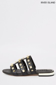 Sandales River Island plates cloutées effet cage noires