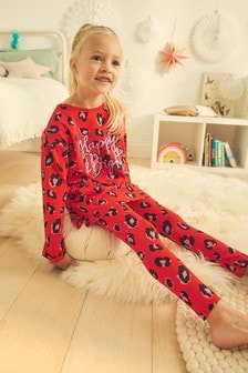 Rot - Pyjama mit Animalprint und Slogan (3-16yrs) (A02795) | 11 € - 16 €