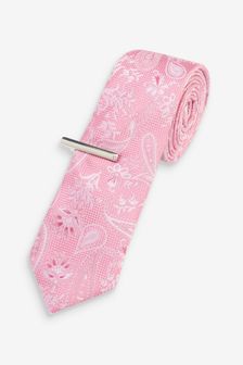 ורוד - גזרה צרה - עניבת פייזלי וסיכה לעניבה (A02818) | ‏45 ₪