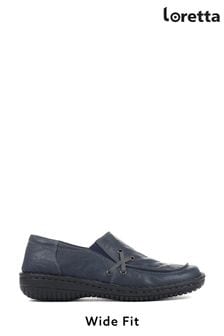 Bleu marine - Chaussures à enfiler Loretta en cuir coupe ample pour femme (A02995) | €26