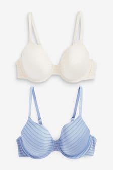 Blue/Ecru White Pad Full Cup Stripe Smoothing T-Shirt Bras 2 Pack (A03364) | €10