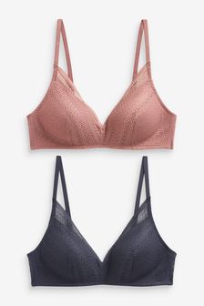 Navy/Pink Light Pad Non Wire Lace Bras 2 Pack (A03369) | ₪ 80