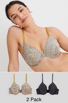 Print/Navy Light Pad Full Cup Smoothing T-Shirt Bras 2 Pack (A03372) | €9