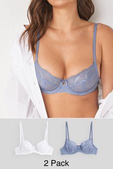 Blue/White Non Pad Balcony Bras 2 Pack (A03684) | $30