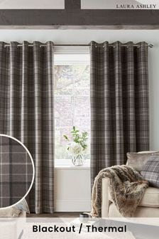Laura Ashley Pale Charcoal Grey Alfriston Check Blackout Lined Blackout/Thermal Eyelet Curtains (A03814) | €125 - €238