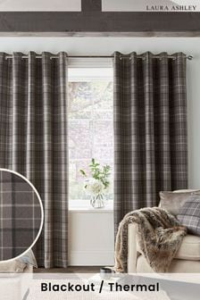 Laura Ashley Pale Charcoal Grey Alfriston Check Blackout Lined Blackout/Thermal Eyelet Curtains (A03814) | Kč3,965 - Kč7,535