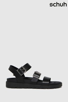 Schuh Black Chaser Leather Chunky Buckle Sandals (A04059) | €40