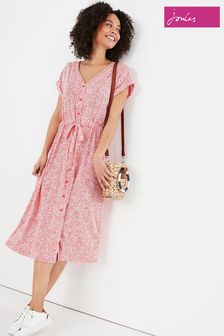 Joules Yasmine Pink Button Through V-Neck Dress (A04253) | $82