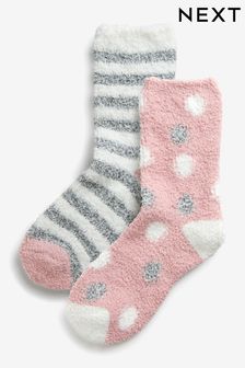 Grey/Pink/White Cosy Bed Socks 2 Pack (A05076) | $12