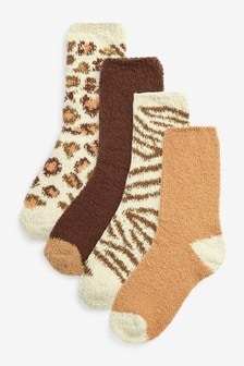 Звериный/шоколадный - Набор из 4 пар уютных носков для сна (A05079) | €18