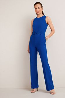 Cobalt Blue Belted Wide Leg Jumpsuit (A05693) | $120