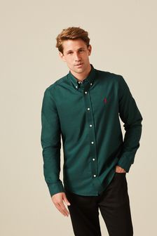 Dark Green - Skinny Fit - Long Sleeve Stretch Oxford Shirt (A05834) | kr289