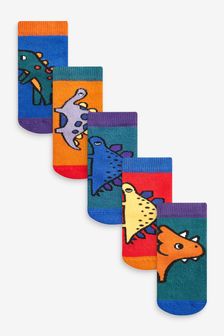 Blue/ Orange Dinosaur Cotton Rich Terry Socks 5 Pack (A05915) | ₪ 29 - ₪ 37