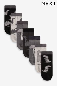 Schwarz/Grau/Dinosaurier - Socken mit hohem Baumwollanteil, 7er-Pack (A05926) | CHF 14 - CHF 18