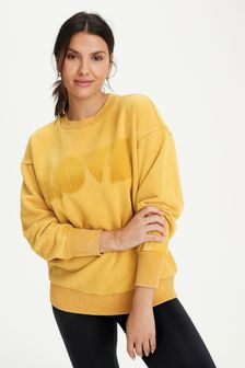 Ochre Yellow Oversized Cotton Slogan Sweatshirt (A07428) | 41 €
