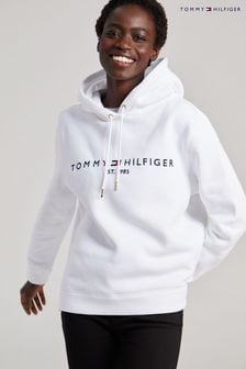 Tommy Hilfiger White Heritage Logo Hoodie (A08107) | OMR57