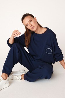 Navy Blue Cotton Blend Waffle Pyjamas (A08229) | BGN 78
