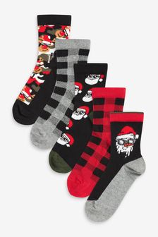 Black/Grey/Red 5P Pack Christmas Socks (A08405) | $11 - $13