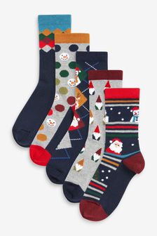 Grey/Navy Fair Isle 5 Pack - Christmas Socks (A08410) | MYR 49 - MYR 55