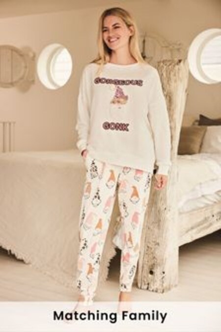 Ecru White Matching Womens Family Gonk Christmas Pyjamas (A08423) | €20.50