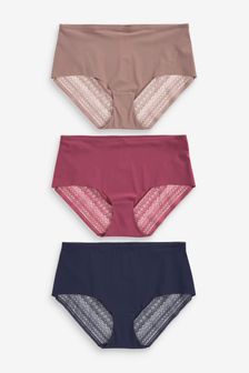 Navy/Pink Midi No VPL Lace Back Briefs 3 Pack (A09202) | $38