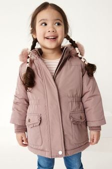 粉色 - 防水仿皮草滾邊派克外套 (3個月至7歲) (A09221) | HK$288 - HK$323
