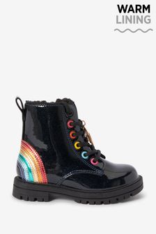 Navy Rainbow Wide Fit (G) Warm Lined Lace-Up Boots (A09655) | $44 - $52