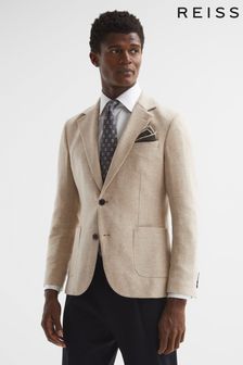 Reiss Oatmeal Melange Cheval Slim Fit Single Breasted Blazer (A09809) | €476