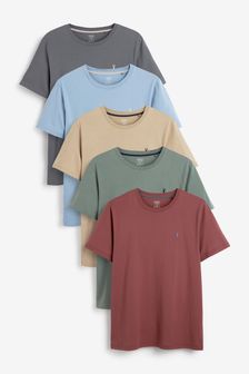 Dusky Charcoal/Blue/Natural/Khaki Green/Red 5 Pack Regular Fit Stag T-Shirts (A09920) | €38