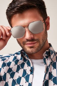 Silver Mirrored Navigator Sunglasses (A09951) | ₪ 49