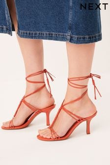 Orange Signature Leather T-Bar Wrap Sandals (A0N365) | €37